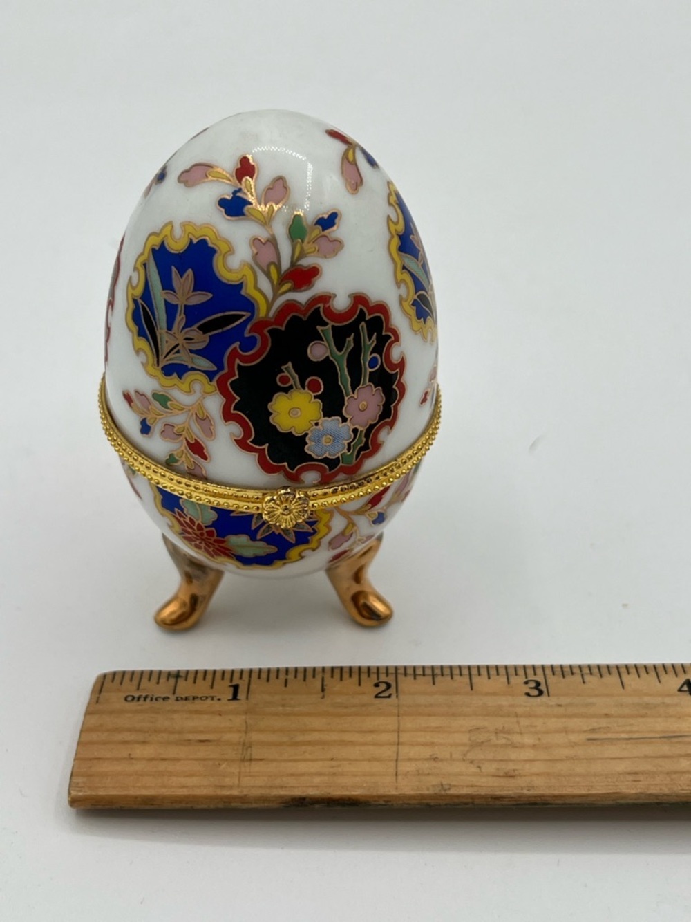 White Porcelain Egg Trinket Box with Blue, Black and Gold Accents - Picture 8 of 8